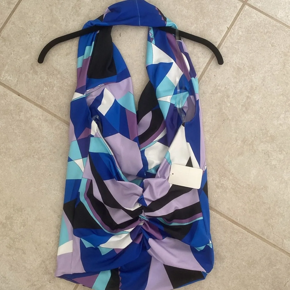 Julian Chang Women’s Blue & Purple Geometric Halter Top
